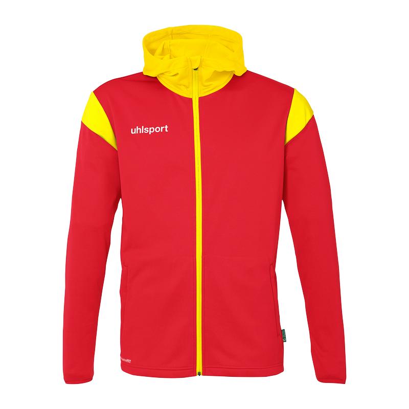 BLUZA ZAPINANA Z KAPTUREM SQUAD 27 UHLSPORT - czerwony/jasny żółty