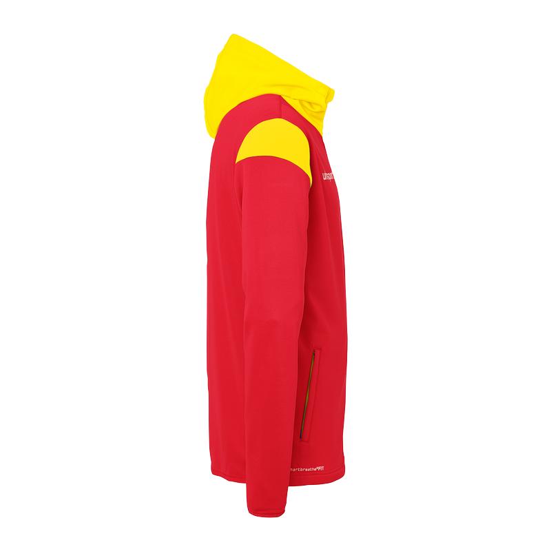 BLUZA ZAPINANA Z KAPTUREM SQUAD 27 UHLSPORT - czerwony/jasny żółty