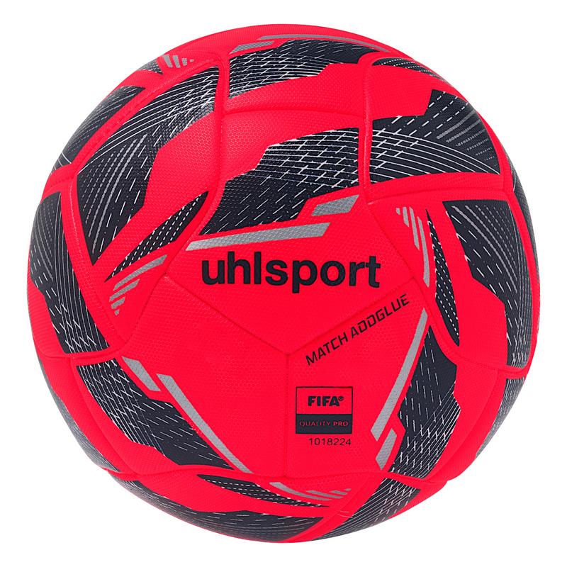 PIŁKA DO PIŁKI NOŻNEJ MATCH ADDGLUE UHLSPORT - neonowy czerwony/granatowy/srebrny